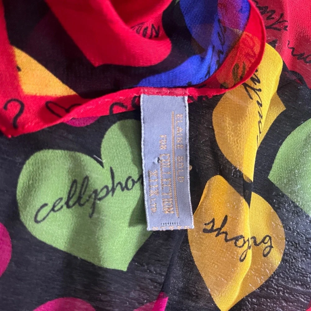 Vintage‎ Elaine Gold Couture Cellphones Shopping Hearts Print Scarf Neckerchief